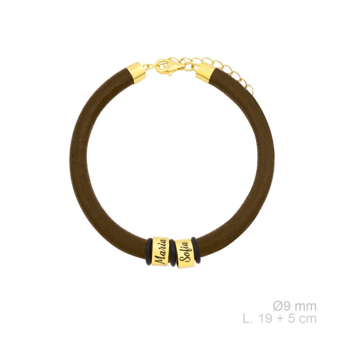 Pulsera Plata de Ley cuero con 2 Nombres
