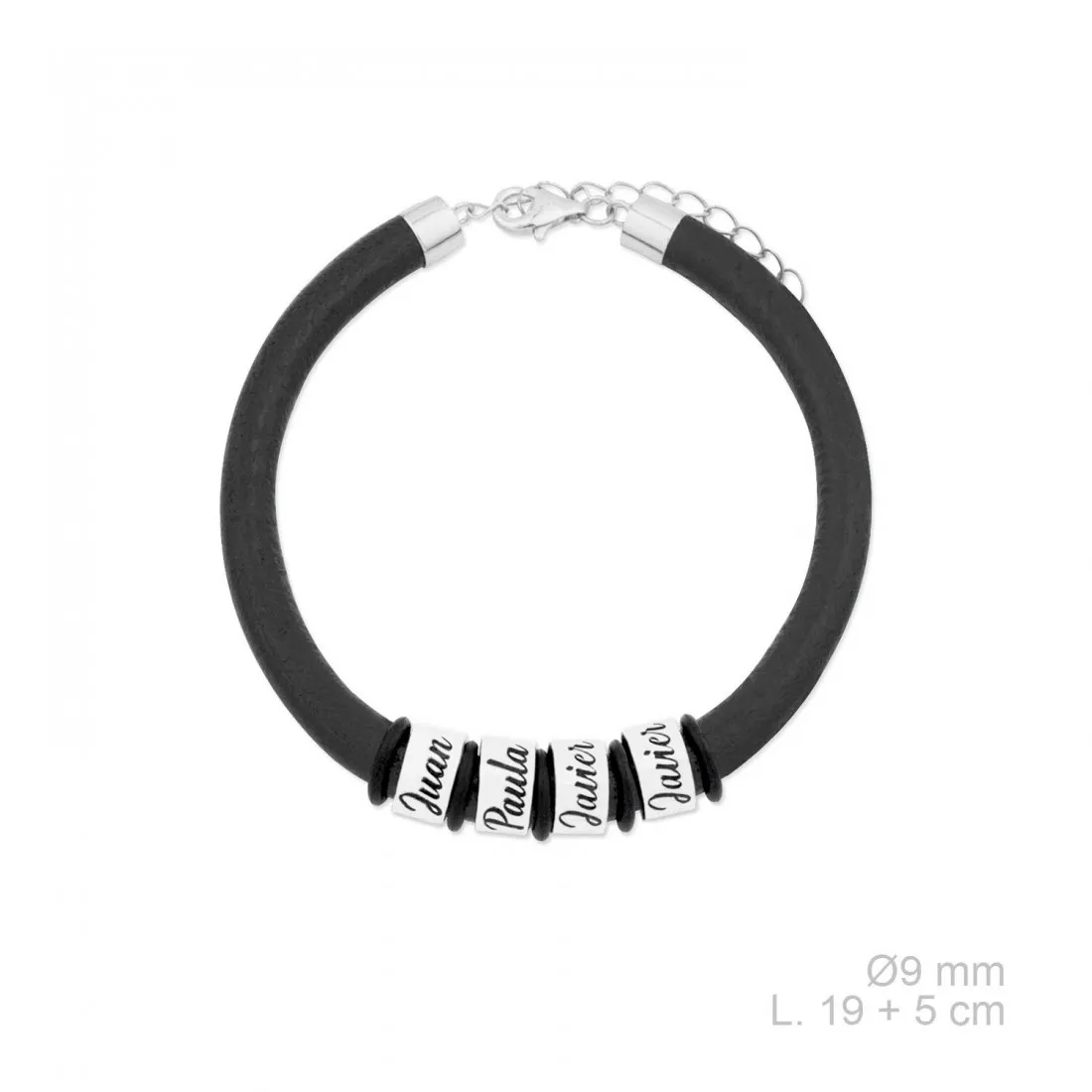 Pulsera Plata de Ley cuero y 4 Nombres