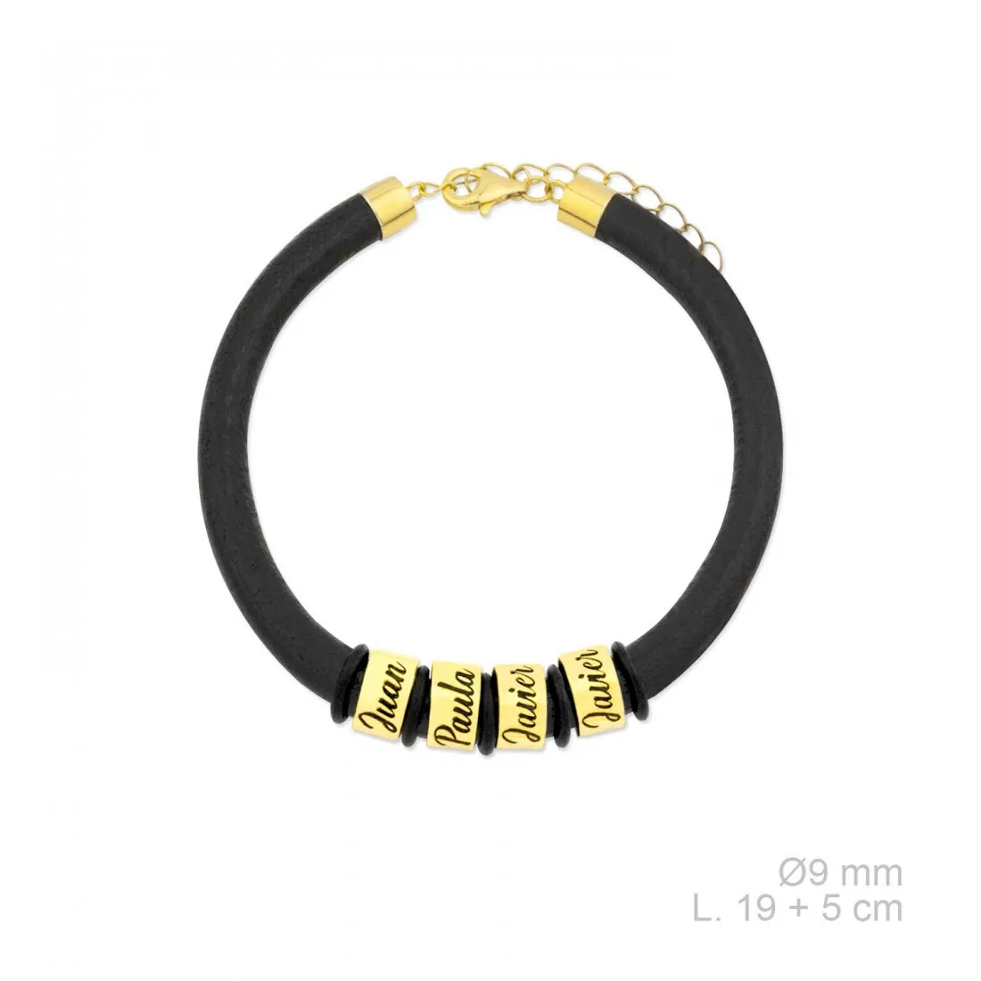 Pulsera Plata de Ley cuero y 4 Nombres