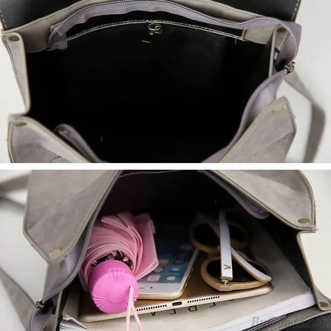 Retro Square Frosted PU Flap Backpack Metal Circular Rings Multifunctional Shoulder Bag Backpack