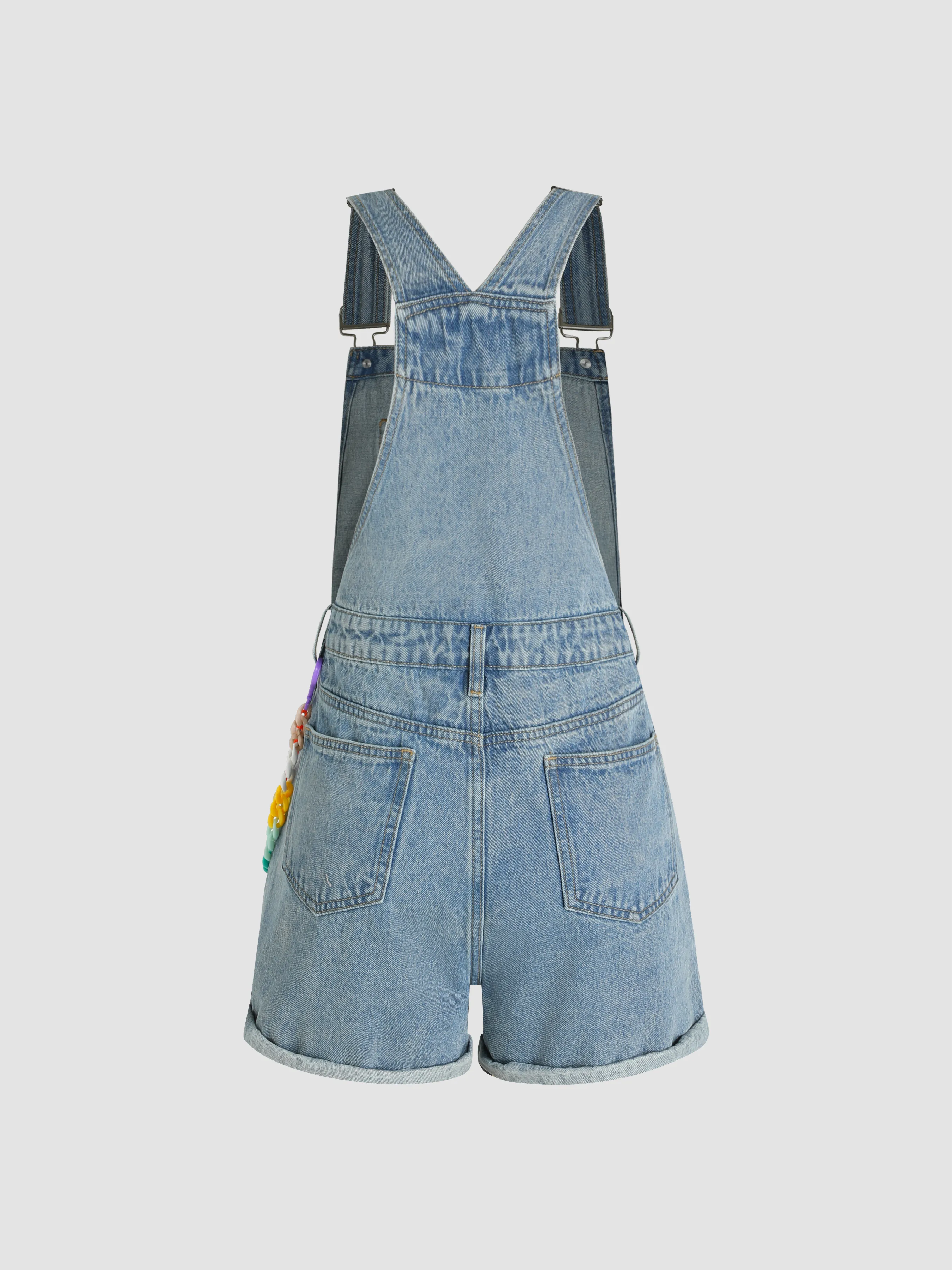  Romper de Denim con Cadena de Hebilla de Bloque de Color