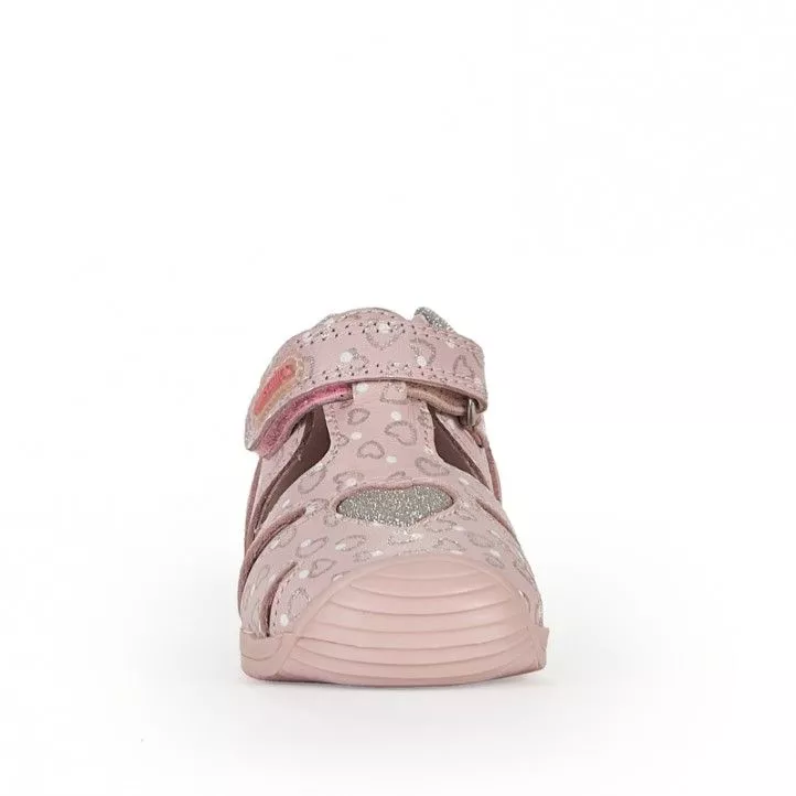 Sandalias abotinadas Biomecanics rosas con estampados de corazones
