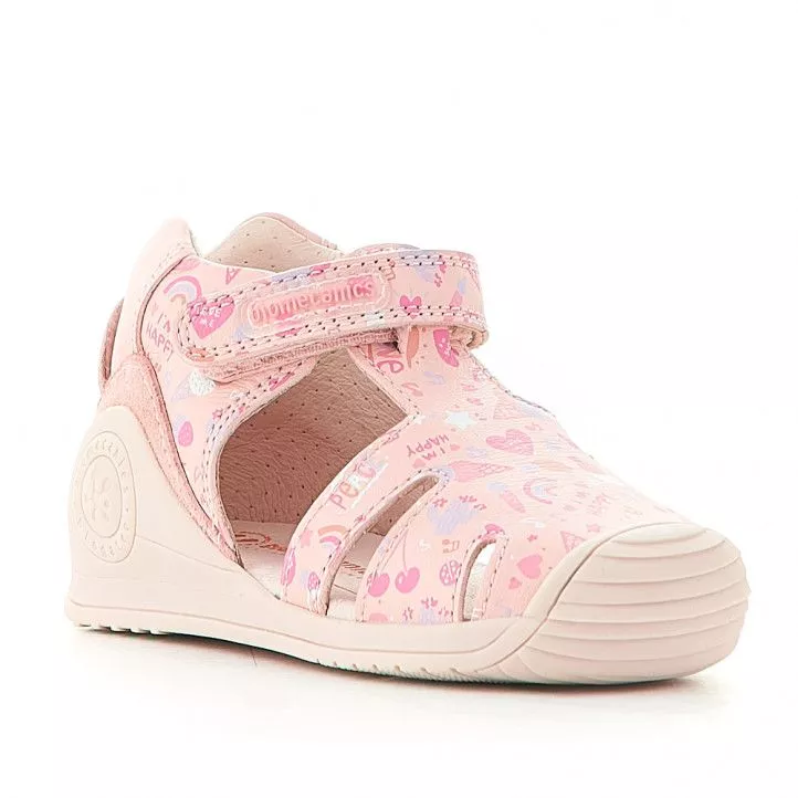 Sandalias abotinadas Biomecanics rosas con varios dibujos estampados