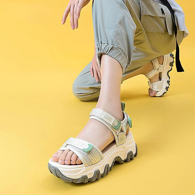 Sandalias de verano para adultos 2023 Zapatillas de fondo grueso con hebilla Zapatos de playa con plataforma de tacón alto para 