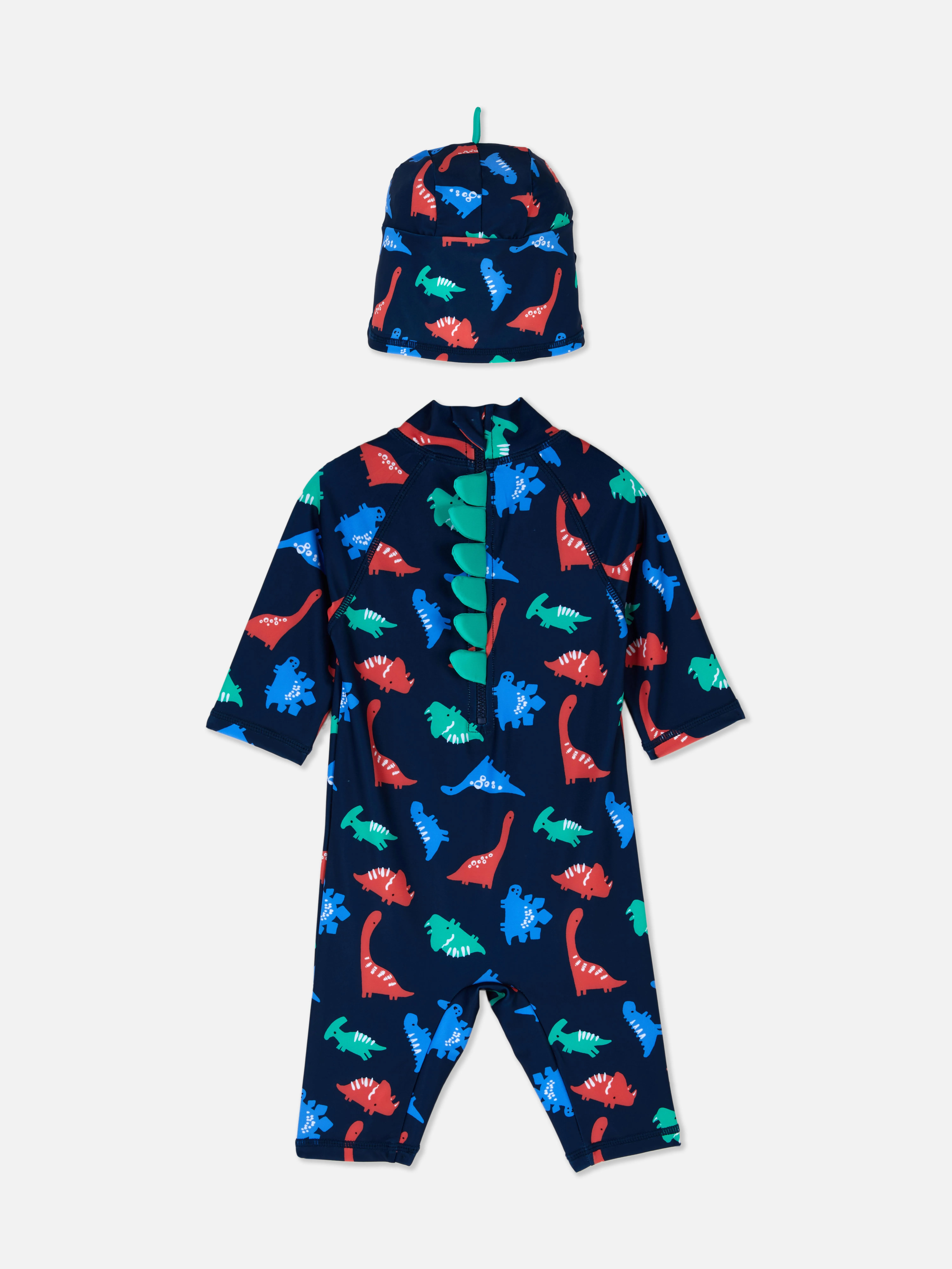 Set de gorro y bañador estampados con dinosaurios