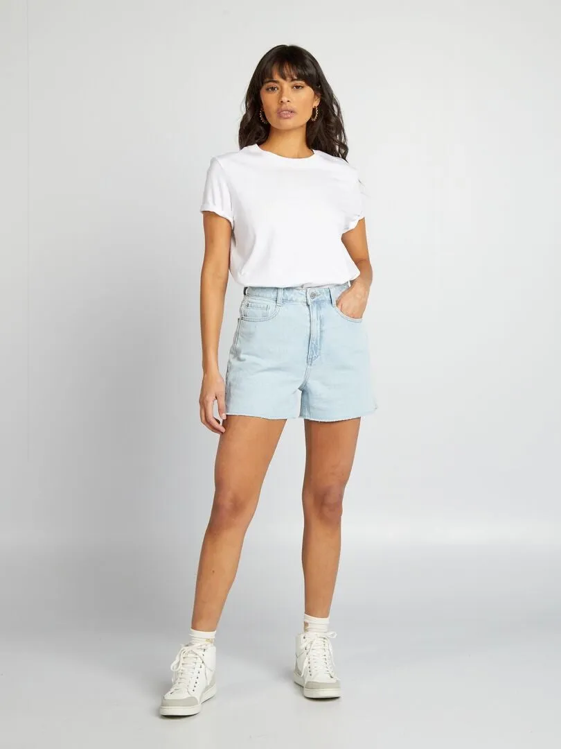 SHORT VAQUERO CON ACABADOS SIN REMATAR  AZUL