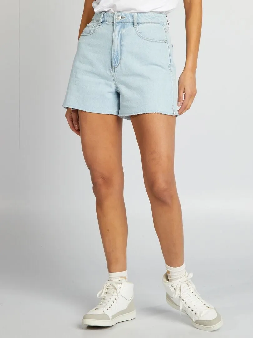 SHORT VAQUERO CON ACABADOS SIN REMATAR  AZUL
