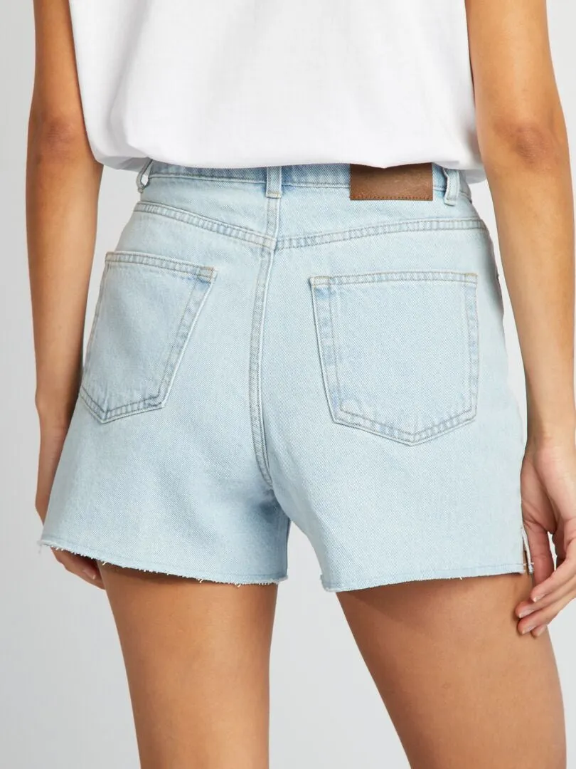 SHORT VAQUERO CON ACABADOS SIN REMATAR  AZUL