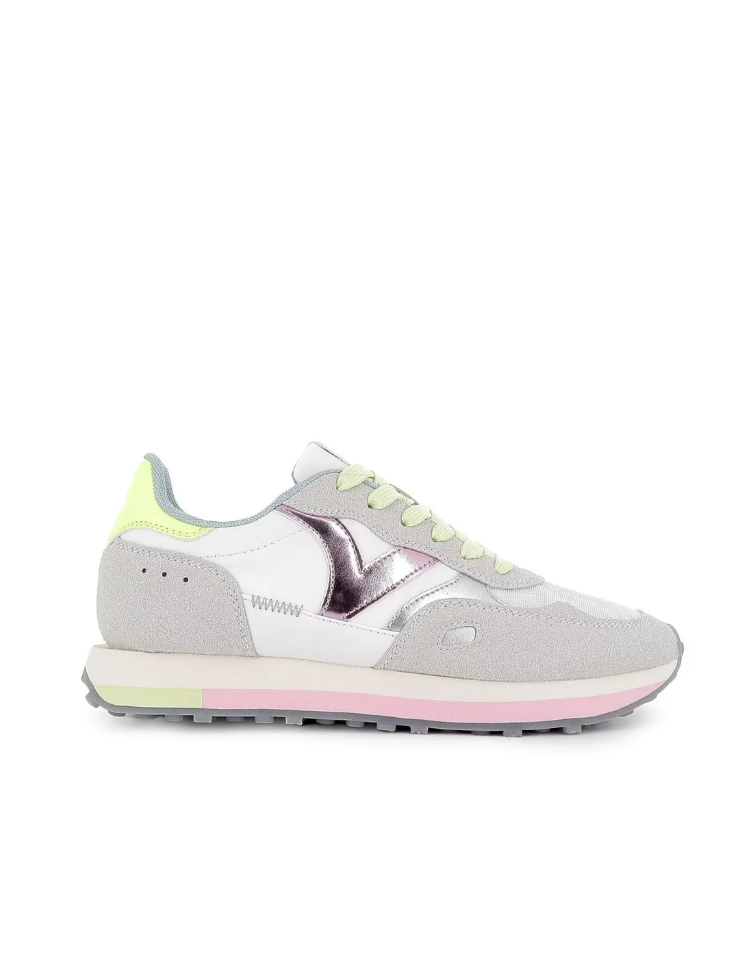 Sneakers detalles contraste serraje y nylon cordones mujer gris VICTORIA