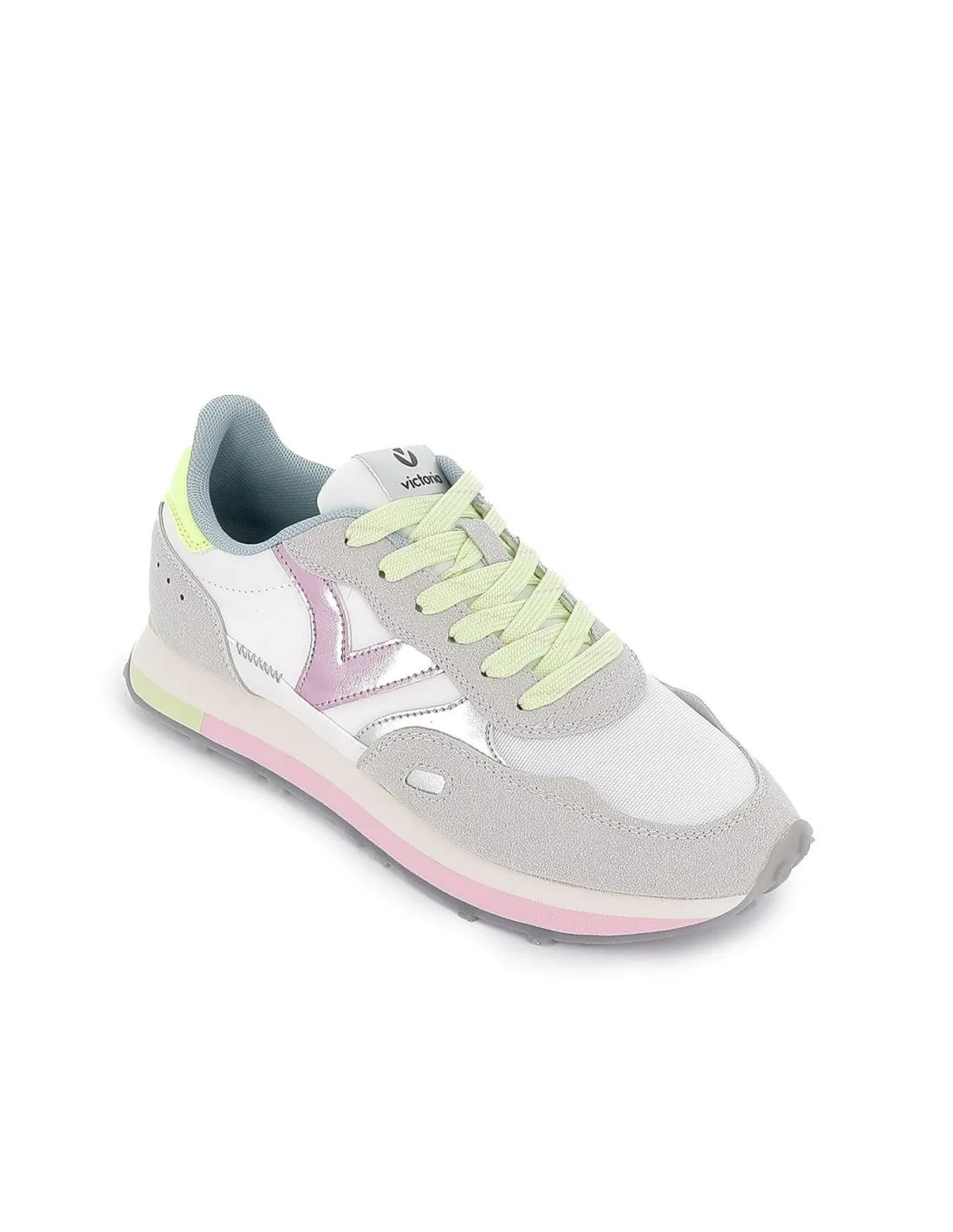 Sneakers detalles contraste serraje y nylon cordones mujer gris VICTORIA