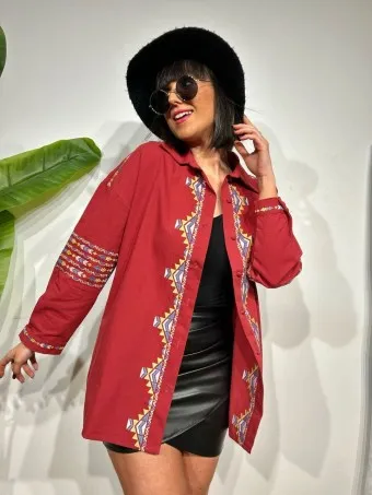 Sobrecamisa Étnica Bordados SAMAY Burdeos