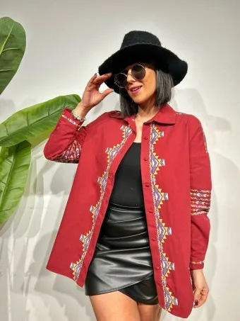 Sobrecamisa Étnica Bordados SAMAY Burdeos