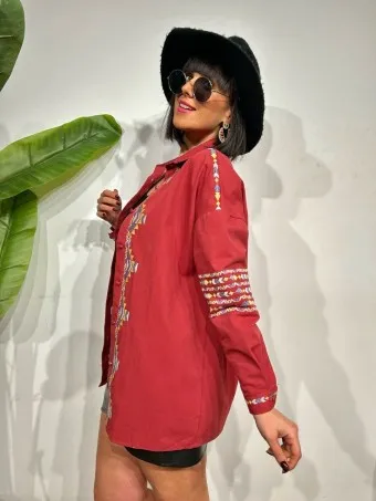 Sobrecamisa Étnica Bordados SAMAY Burdeos
