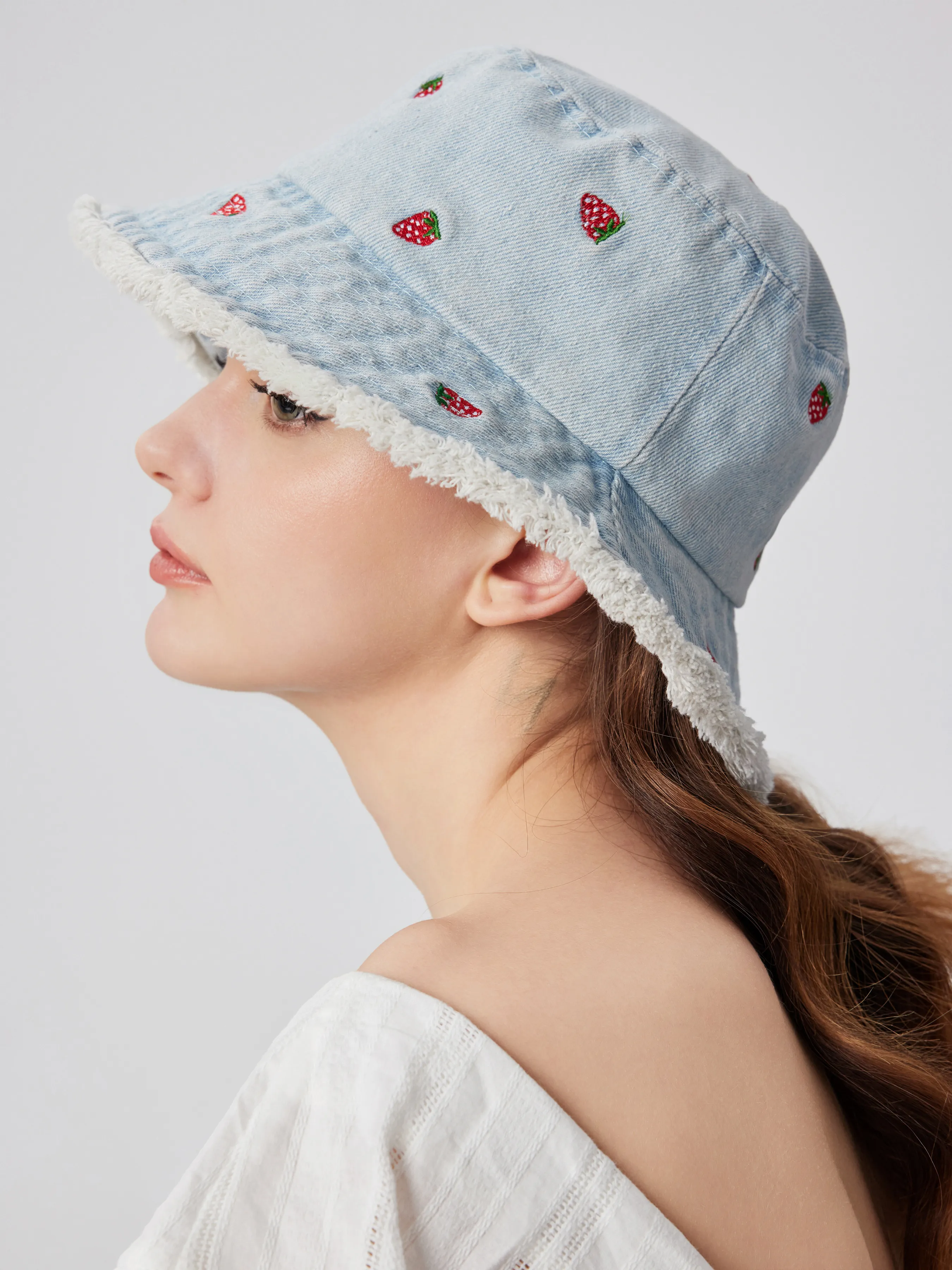  Sombrero de Cubo de Denim de Fresa