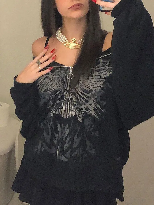 Sudadera con capucha estampada con cremallera frontal