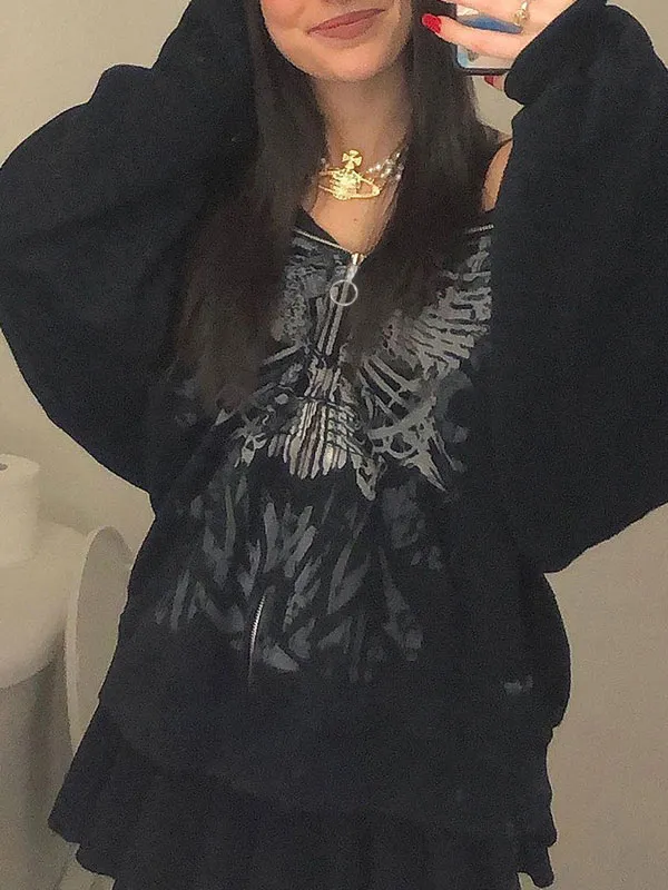 Sudadera con capucha estampada con cremallera frontal