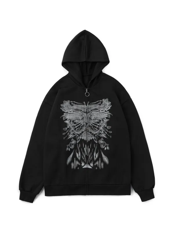 Sudadera con capucha estampada con cremallera frontal