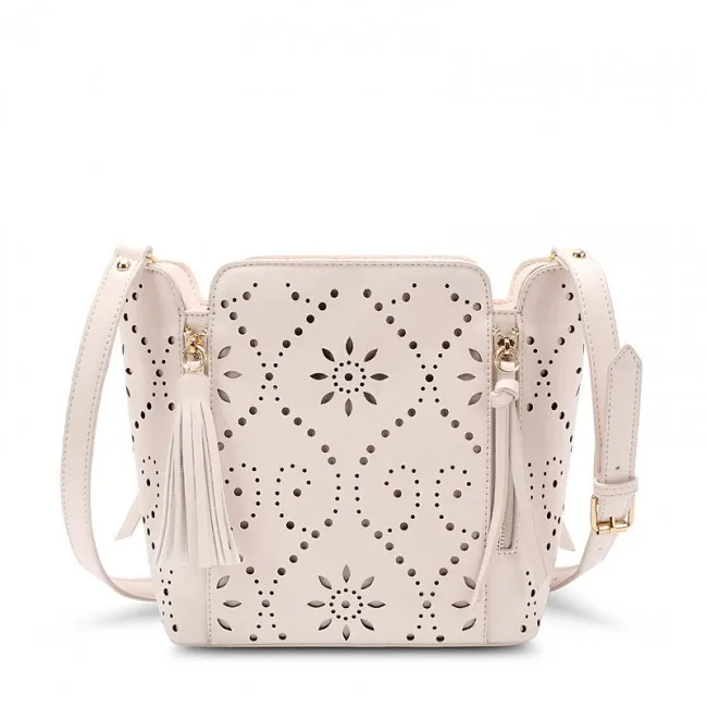 Sweet Solid Hollow Square Tassel Zipper  Handbag