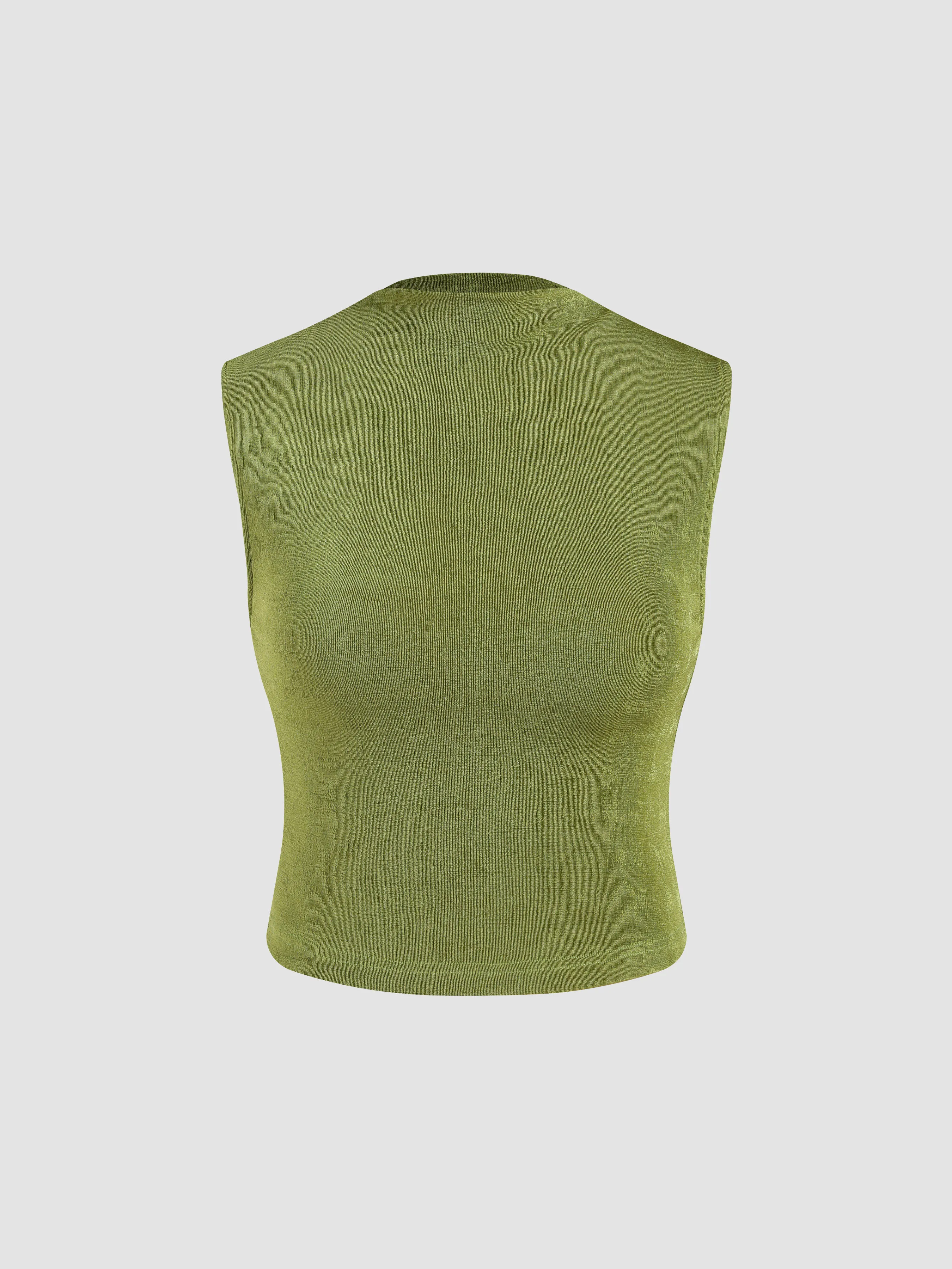  Top de Tanque de Cuello Alto de Jersey Sólido
