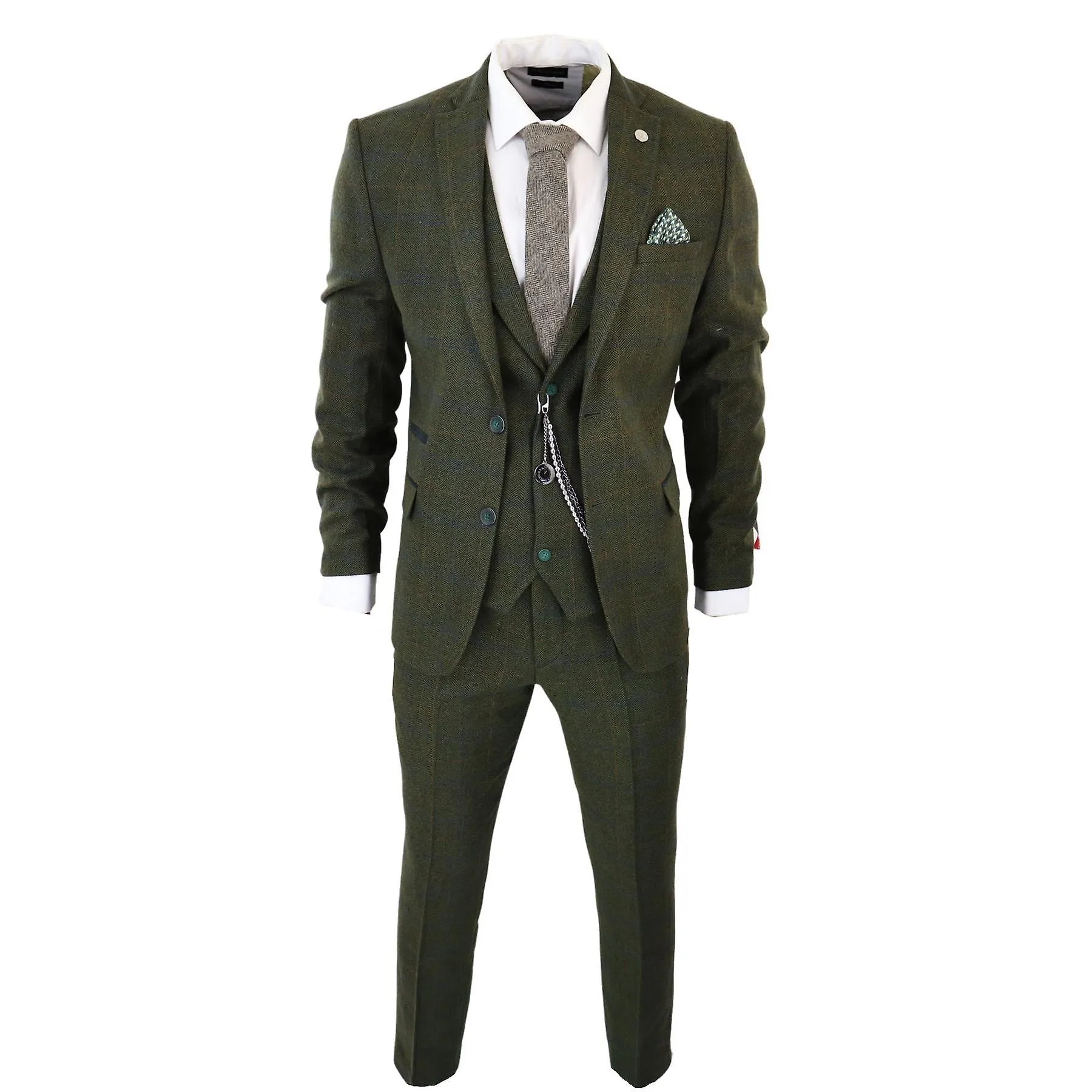 Traje de 3 piezas para hombres Wool Tweed Check 1920s Gatsby Trajes de vestir formales