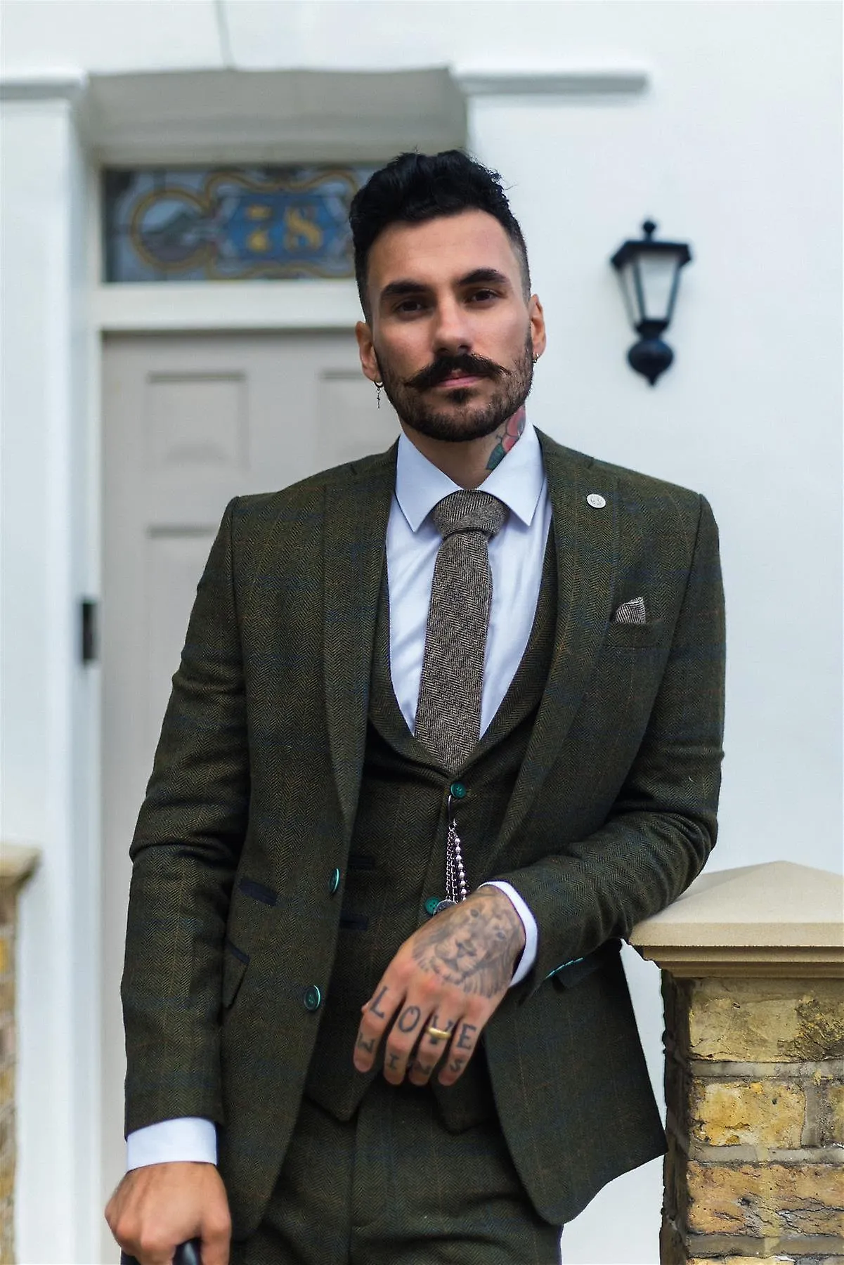 Traje de 3 piezas para hombres Wool Tweed Check 1920s Gatsby Trajes de vestir formales