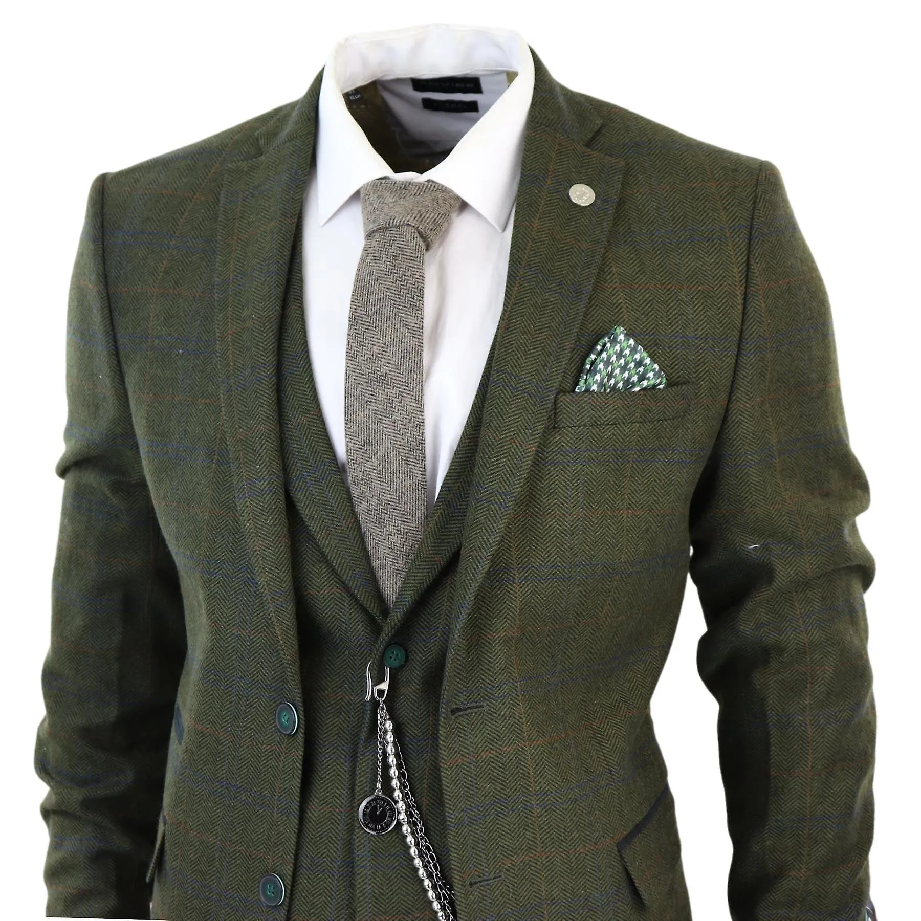 Traje de 3 piezas para hombres Wool Tweed Check 1920s Gatsby Trajes de vestir formales
