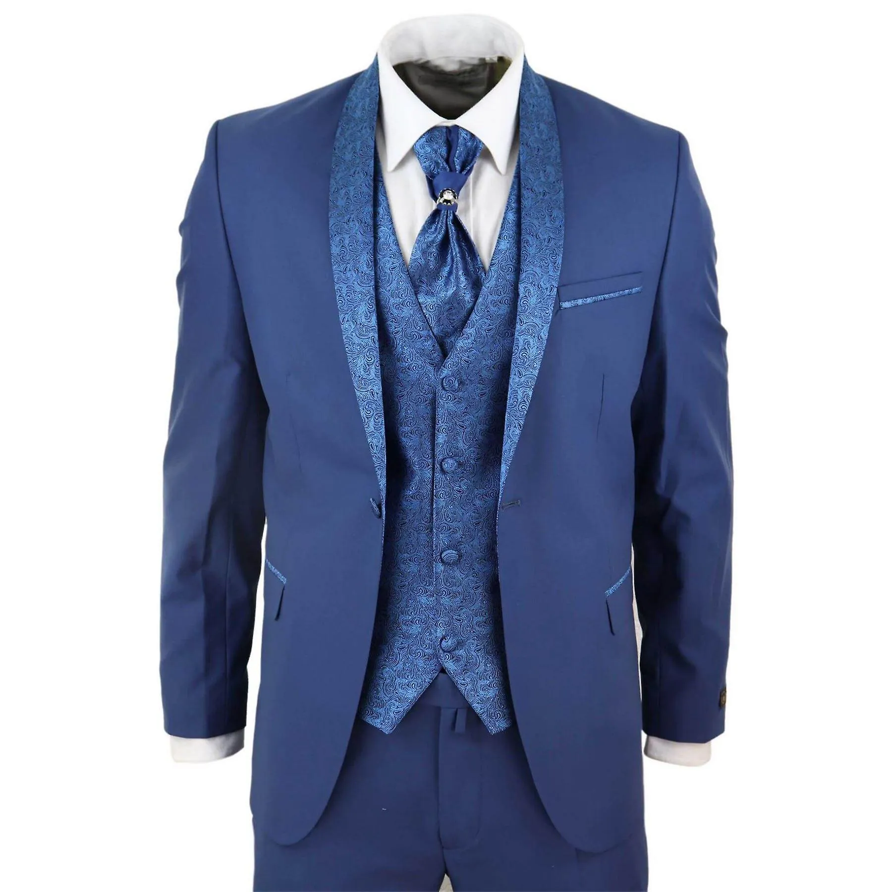 Traje de boda de 4 piezas para hombres Novio Chal Cuello Vintage Cravat Ajuste a medida