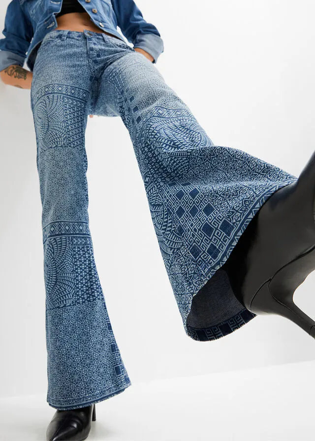 Vaqueros acampanados con mezcla de estampados Azul piedra jaspeado