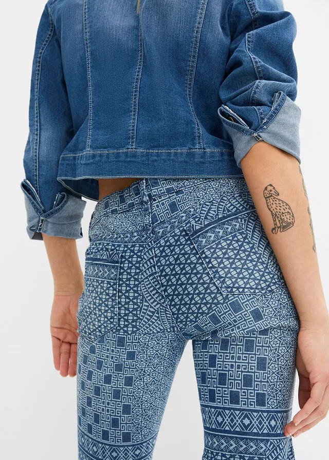 Vaqueros acampanados con mezcla de estampados Azul piedra jaspeado