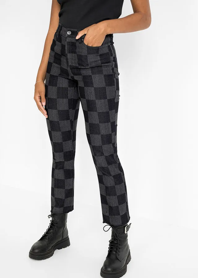 Vaqueros rectos estampados Denim negro de cuadros
