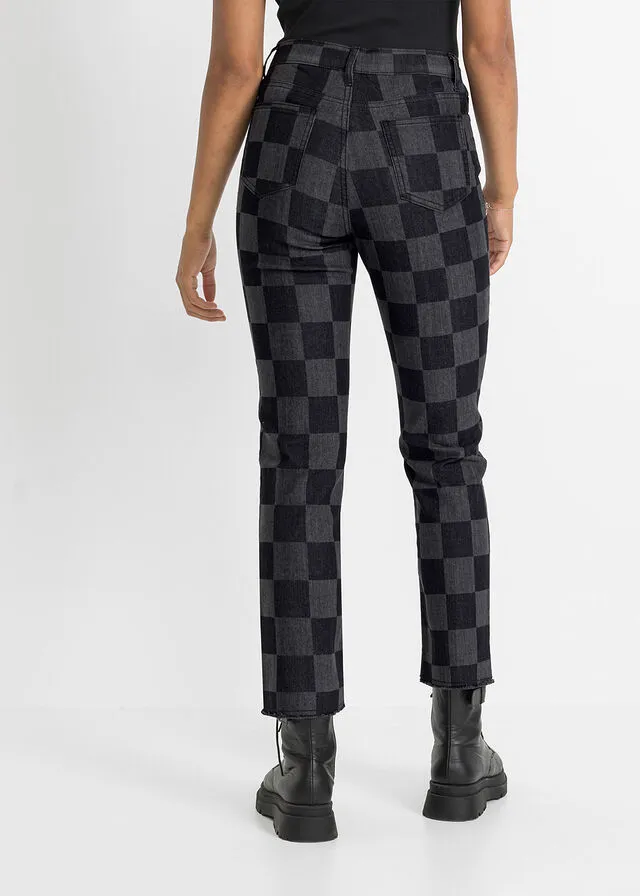 Vaqueros rectos estampados Denim negro de cuadros