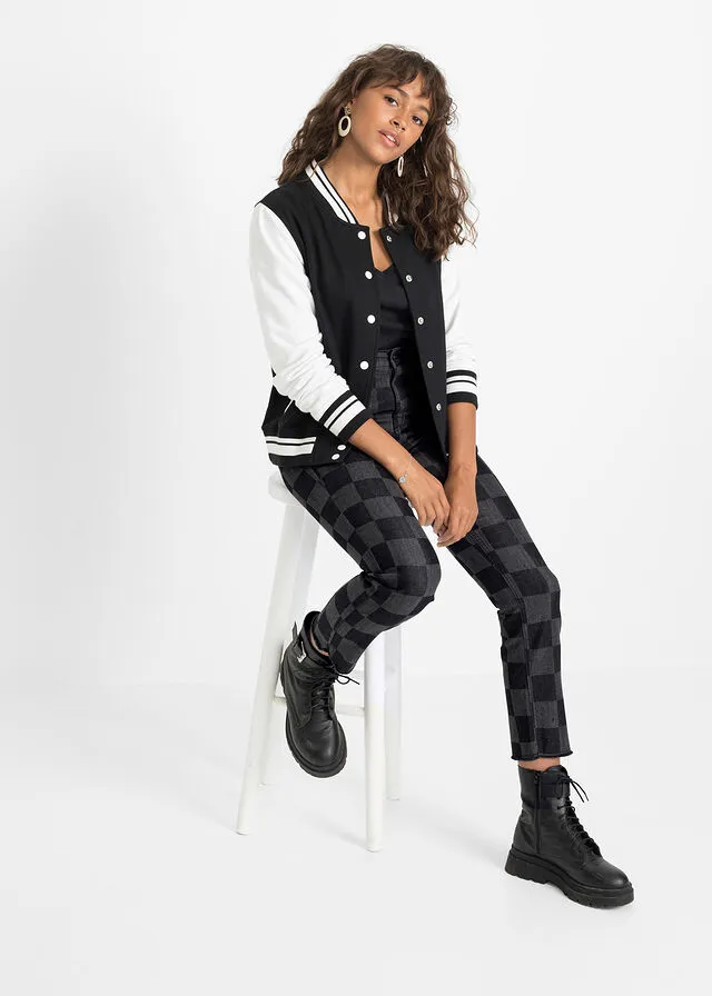 Vaqueros rectos estampados Denim negro de cuadros
