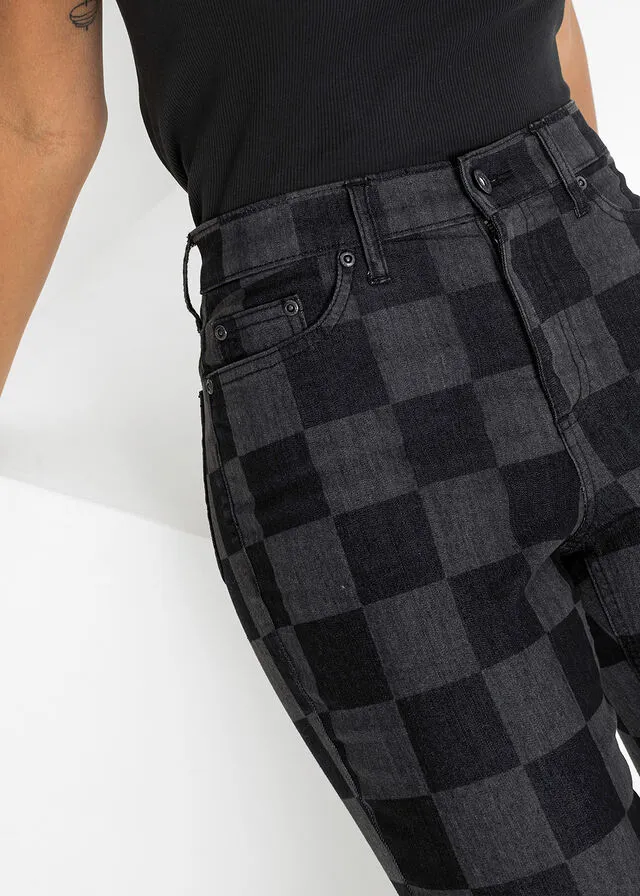 Vaqueros rectos estampados Denim negro de cuadros