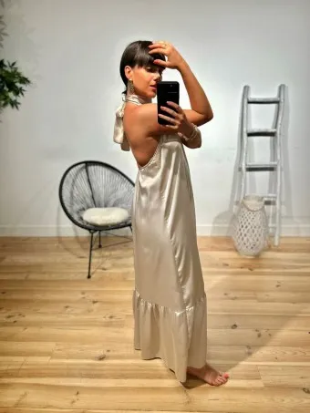 Vestido Halter Satinado ALAYNE Beige