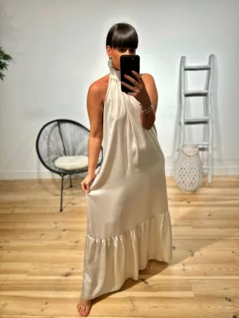 Vestido Halter Satinado ALAYNE Beige