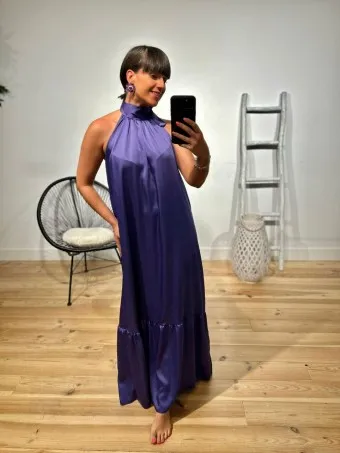 Vestido Halter Satinado ALAYNE Morado