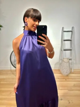 Vestido Halter Satinado ALAYNE Morado
