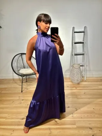 Vestido Halter Satinado ALAYNE Morado