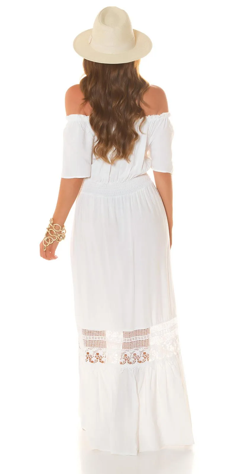 Vestido maxi y hombro descubierto blanco