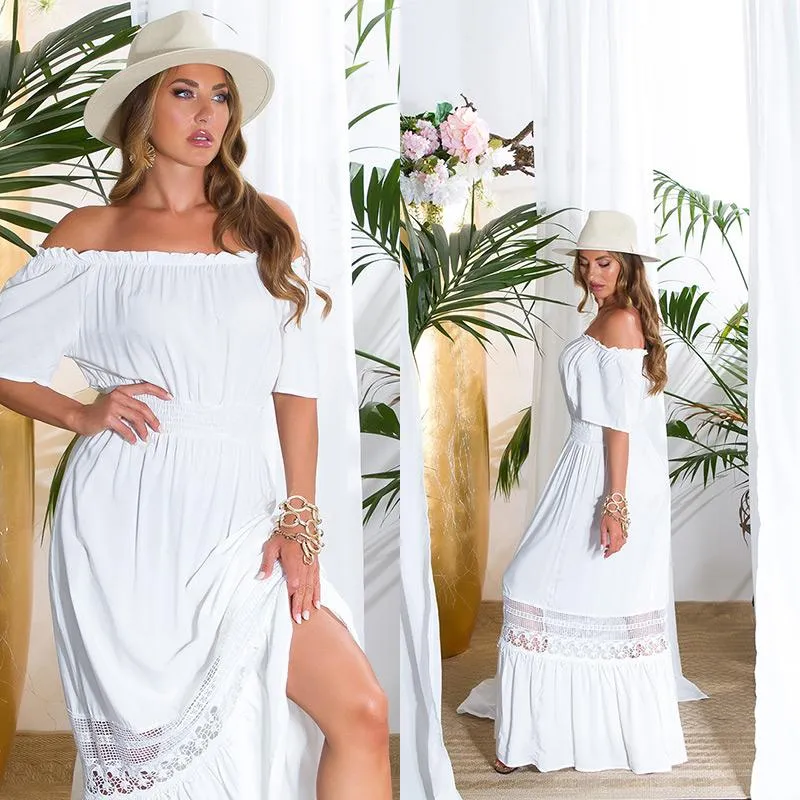 Vestido maxi y hombro descubierto blanco