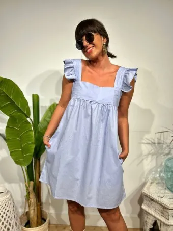 Vestido Popelín Volantes KOOKIE Celeste