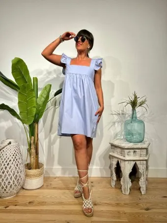 Vestido Popelín Volantes KOOKIE Celeste