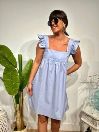Vestido Popelín Volantes KOOKIE Celeste