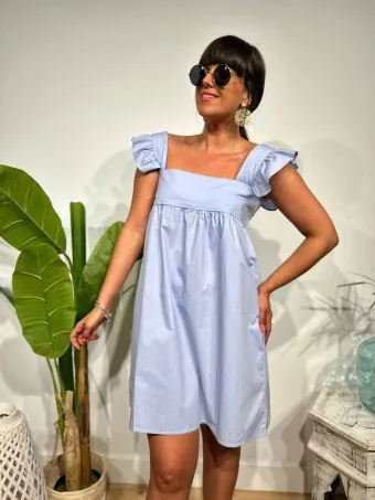 Vestido Popelín Volantes KOOKIE Celeste