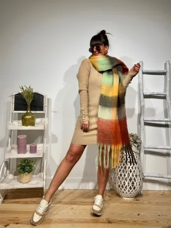 Vestido Punto Botones THERIMA Camel