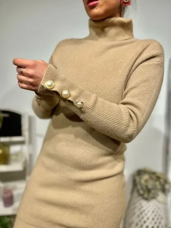 Vestido Punto Botones THERIMA Camel
