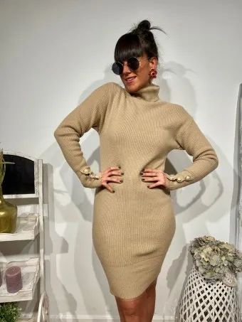 Vestido Punto Botones THERIMA Camel