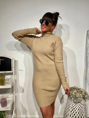 Vestido Punto Botones THERIMA Camel