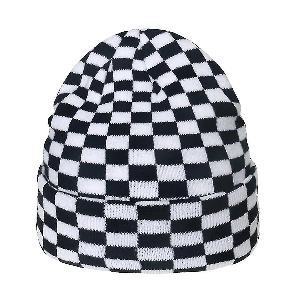 Women Men Winter Hats Cow Print Checkered Checkerboard Pattern Beanie Knitted Soft Warm Slouchy Skull Ski Cap