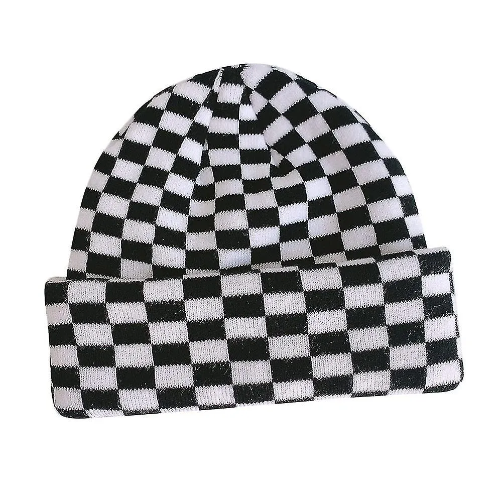 Women Men Winter Hats Cow Print Checkered Checkerboard Pattern Beanie Knitted Soft Warm Slouchy Skull Ski Cap